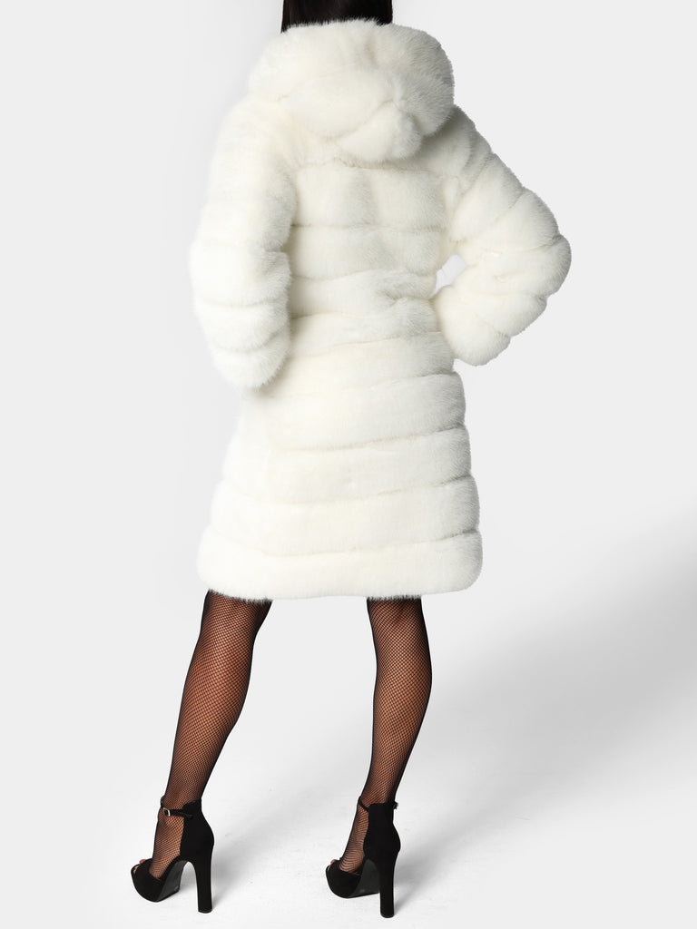 Woman wearing White Faux Fur Coat