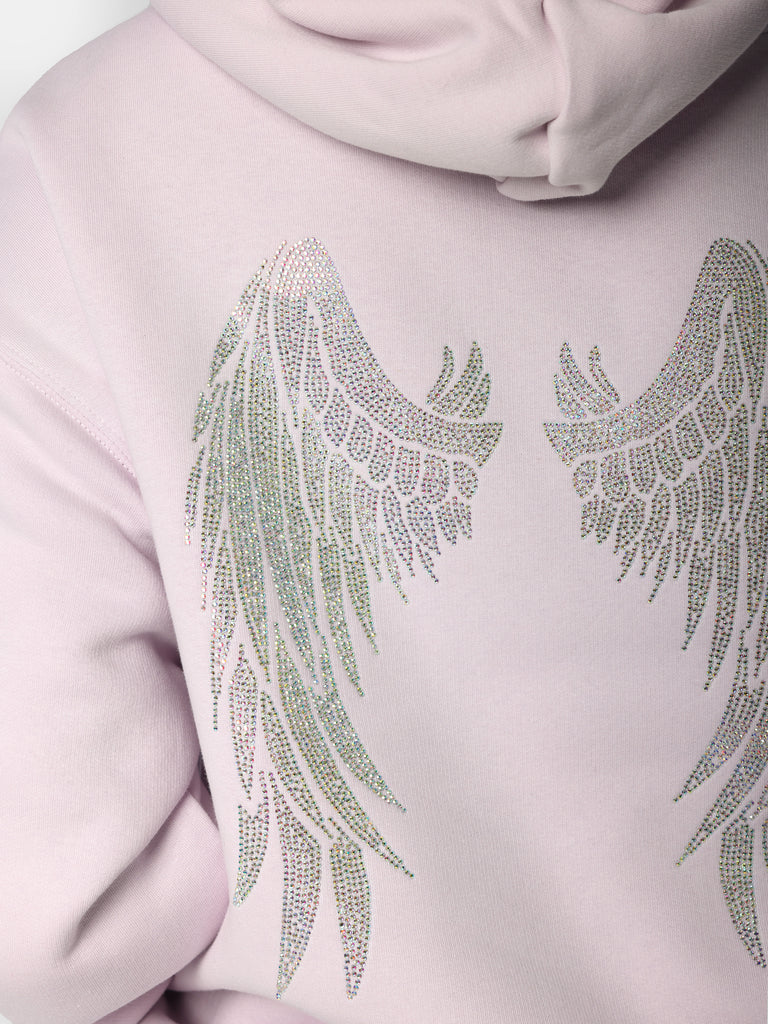 Woman wearing Pink Sparkle Angel & Wings Hoodie