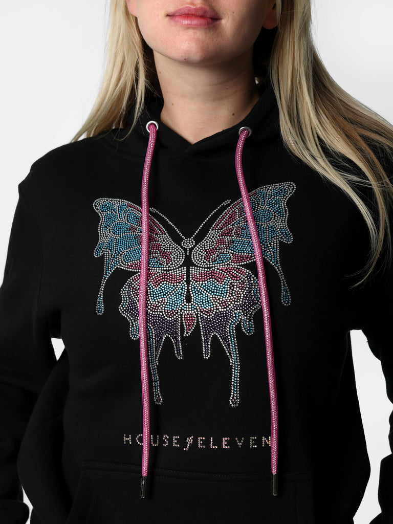 Woman wearing Crystal Butterfly Hoodie