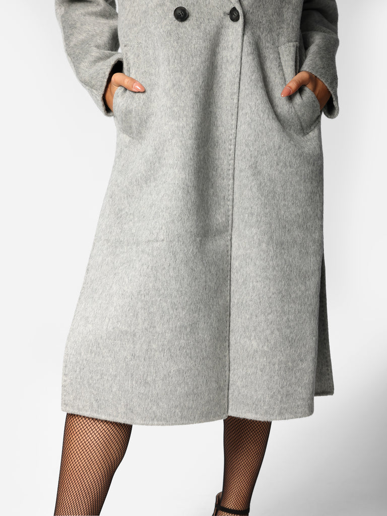 Woman wearing Gray Merino Wool Outer Coat