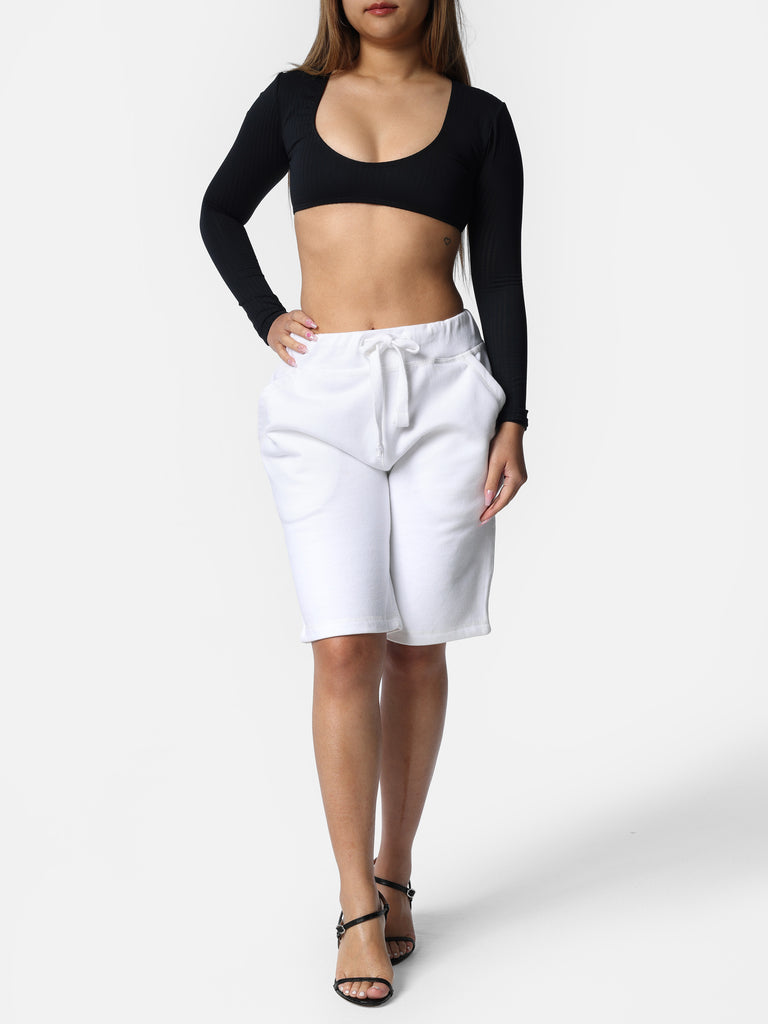 Woman wearing White HOF11 Shorts