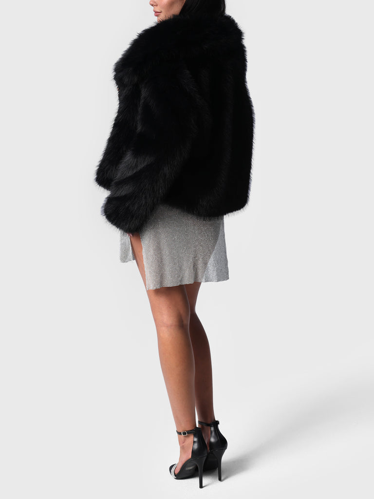 Woman wearing Black Faux Fur Jacket