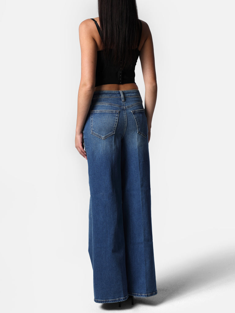 Woman wearing Wide Leg Medium Wash Jeans