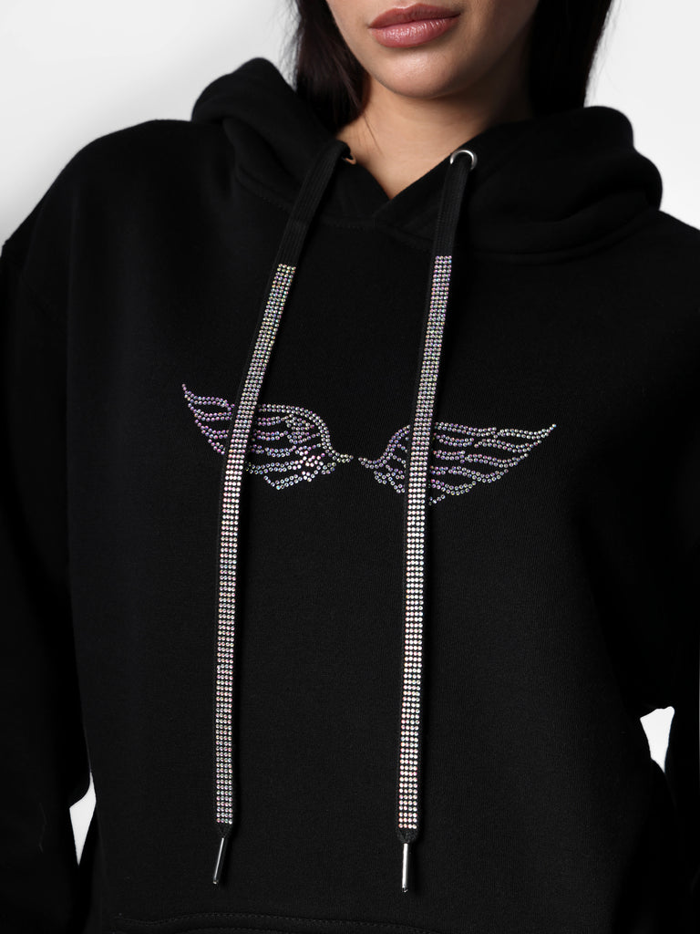 Woman wearing Baby Angel Wings Black Hoodie