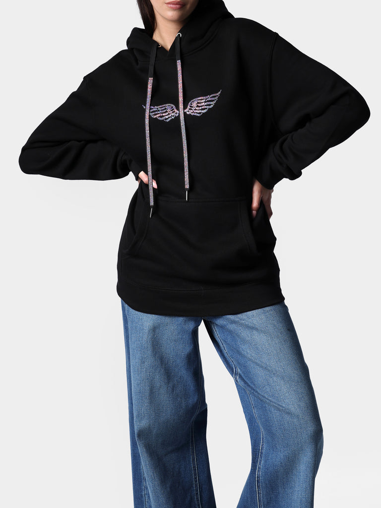 Woman wearing Baby Angel Wings Black Hoodie