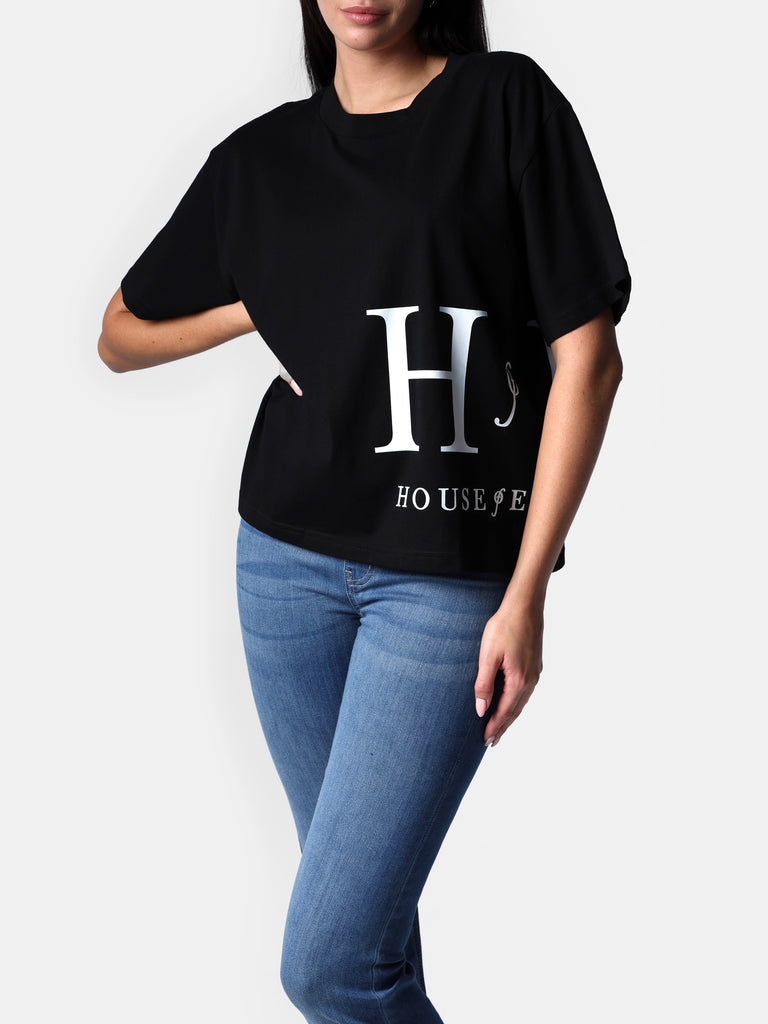 Woman wearing HOF11 Side Print Black Tee