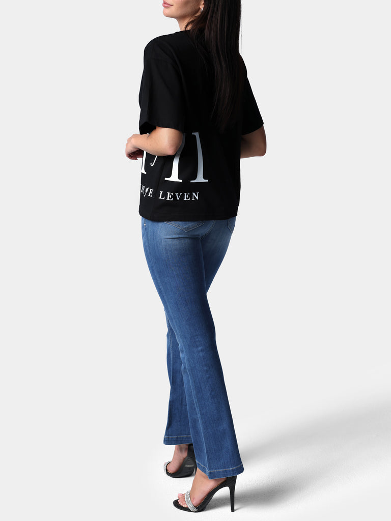 Woman wearing HOF11 Side Print Black Tee