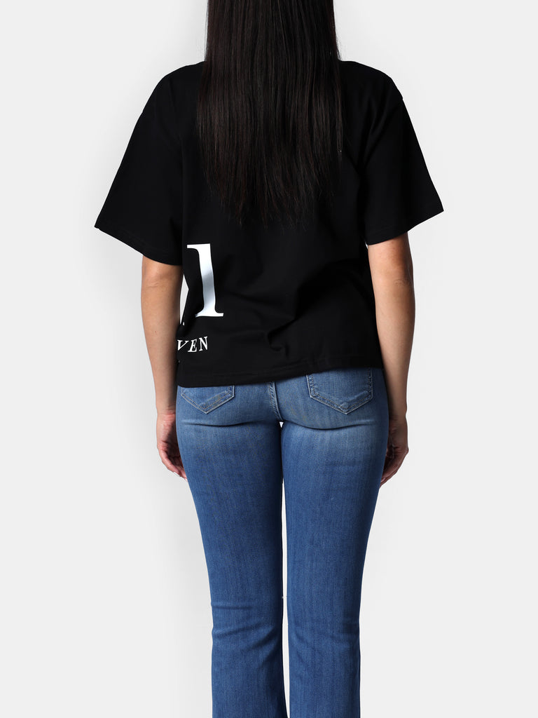 Woman wearing HOF11 Side Print Black Tee