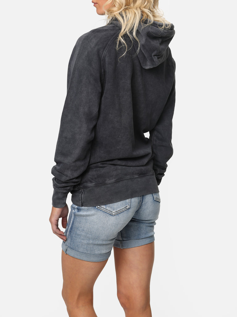 Woman wearing Charcoal Vintage Wash HOF11 Hoodie
