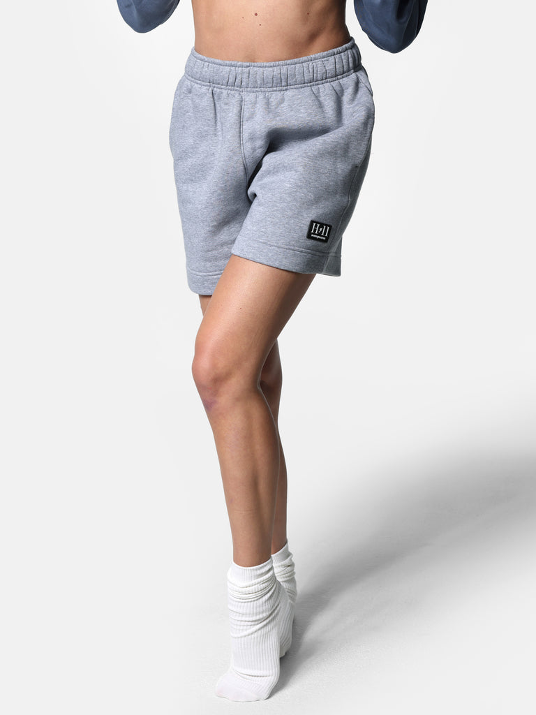 Woman wearing Gray HOF11 Rubber Patch Relaxed Shorts