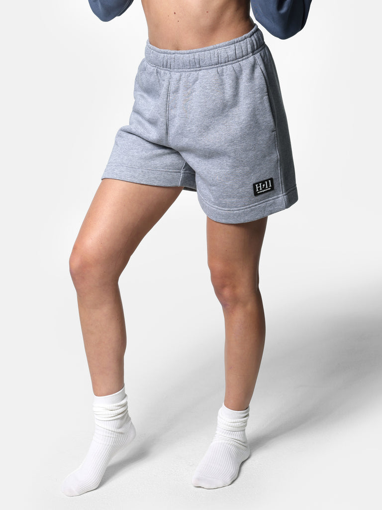 Woman wearing Gray HOF11 Rubber Patch Relaxed Shorts