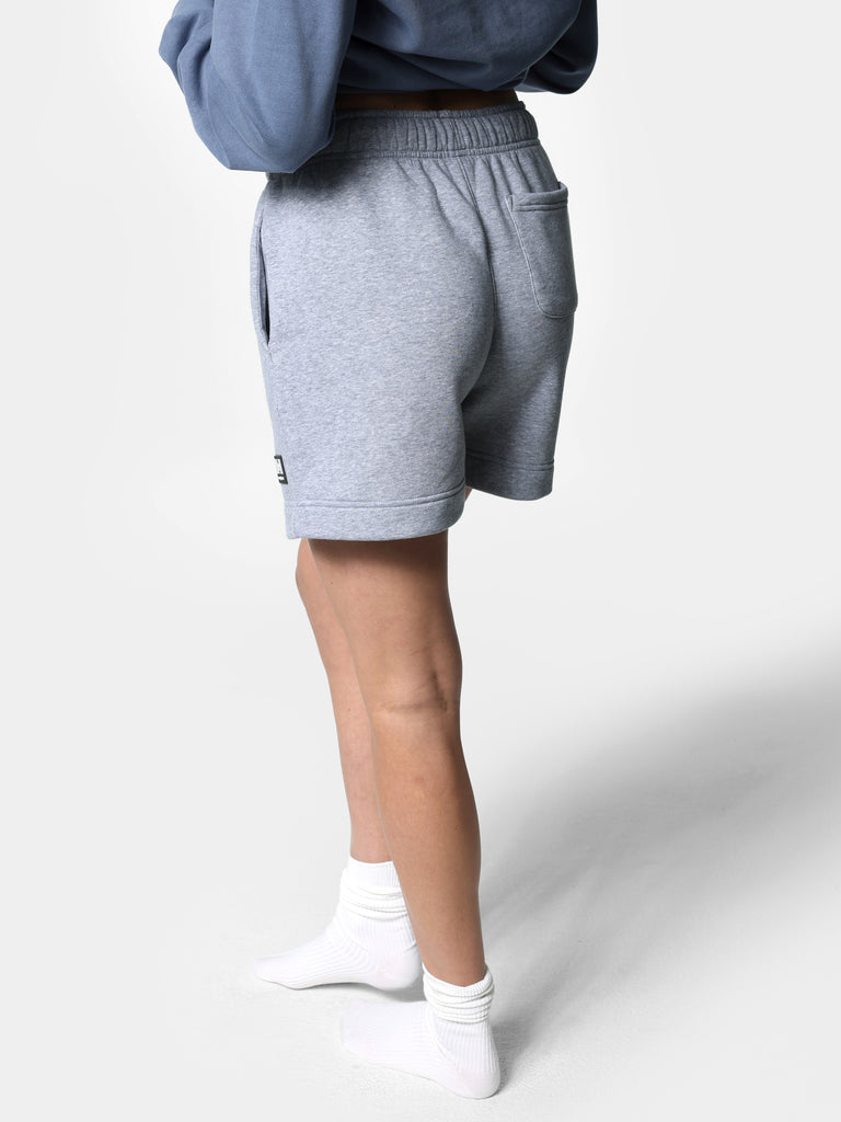 Woman wearing Gray HOF11 Rubber Patch Relaxed Shorts