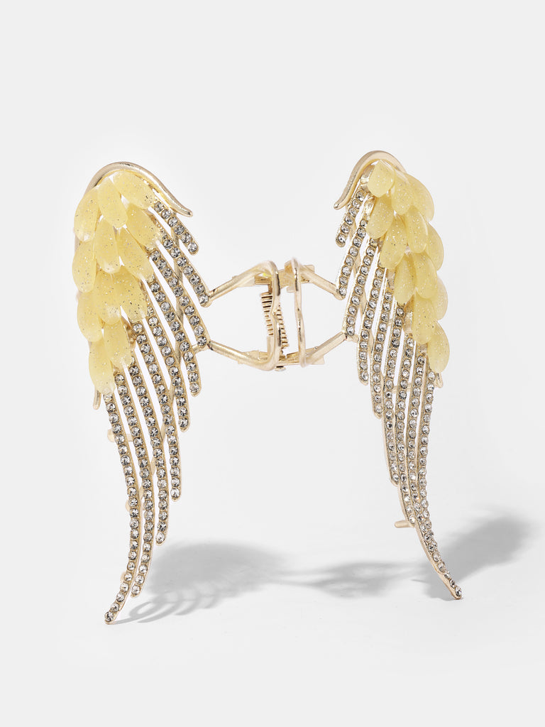 Golden Crystal Angel Wings Claw Hair Clip