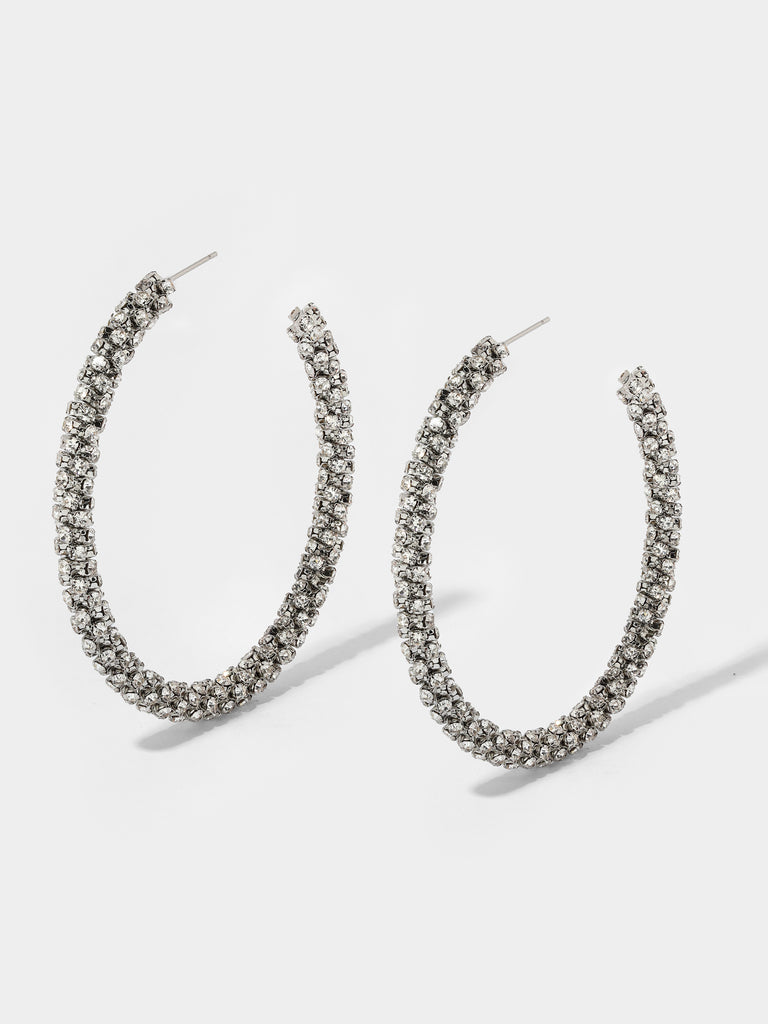 Product image of silver hoops covered in small crystals