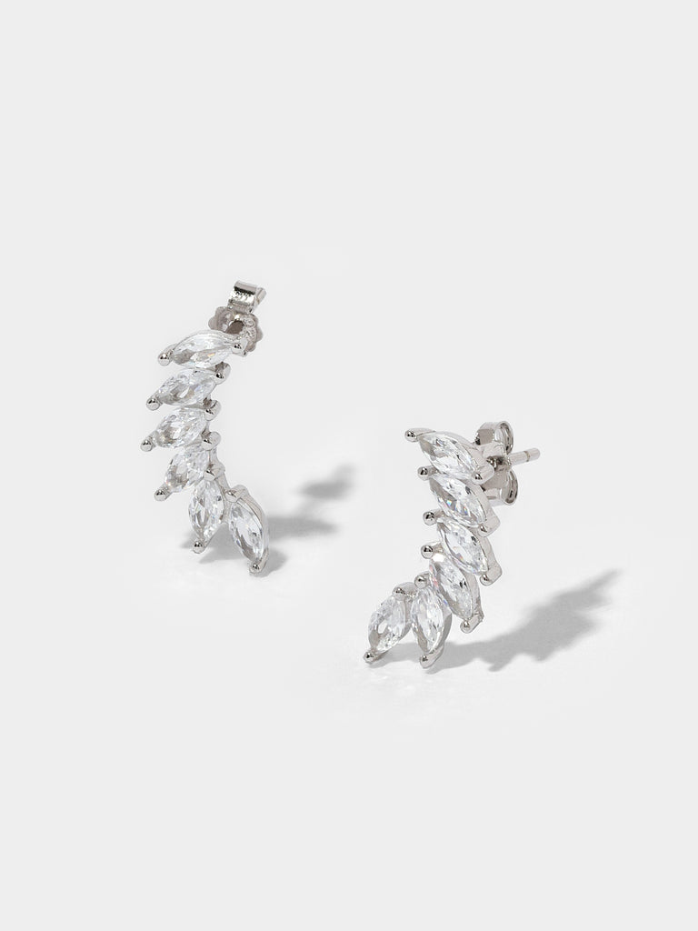 Product image of silver stud earrings with 6 clear marquise shaped gems