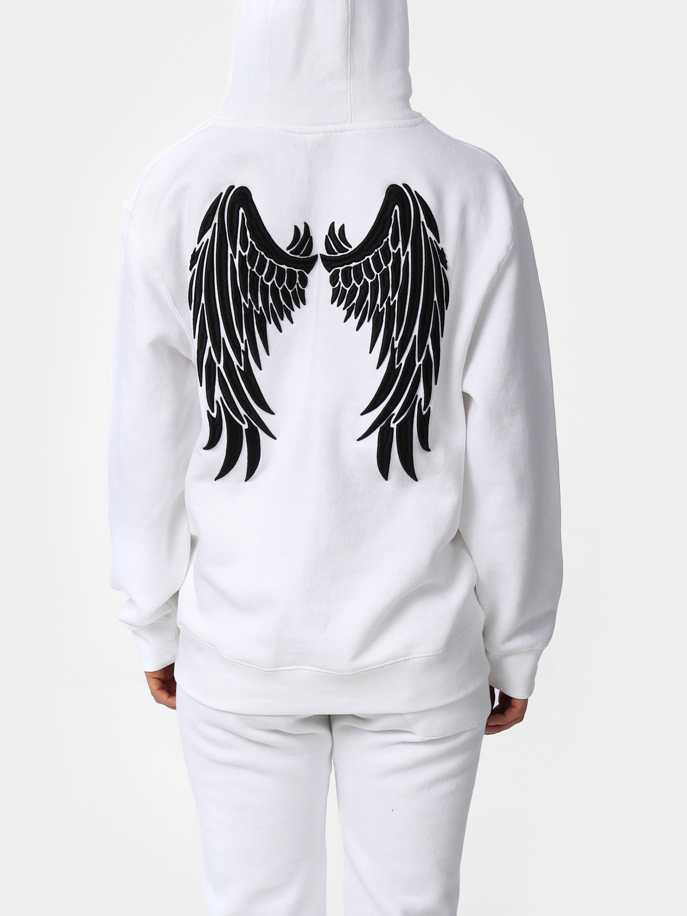 White Embroidered Wings Hoodie – House of Eleven by Silva Twins