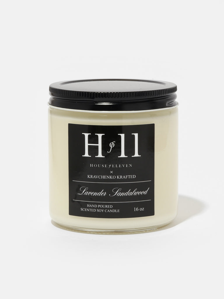 HOF11 Scented Soy Candles labeled with lavender sandalwood