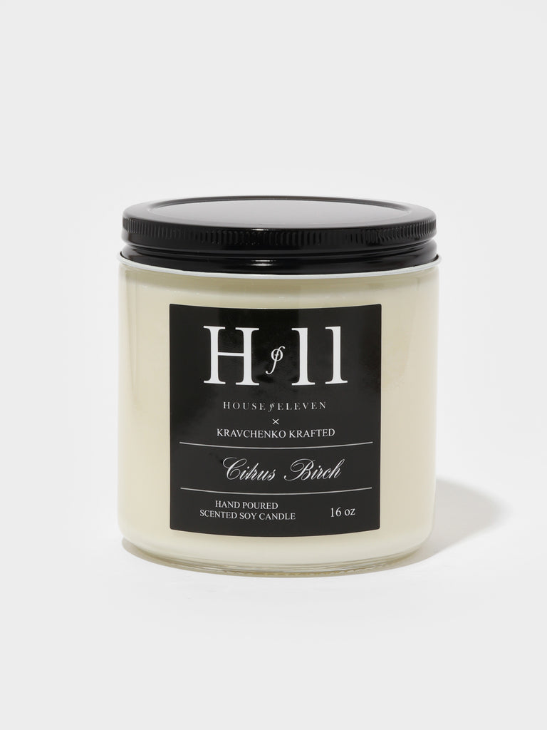 HOF11 Scented Soy Candles labeled with citrus birch