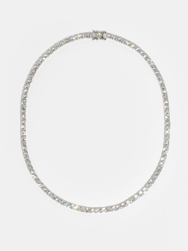 silver necklaces with round clear-colored, crystal all around