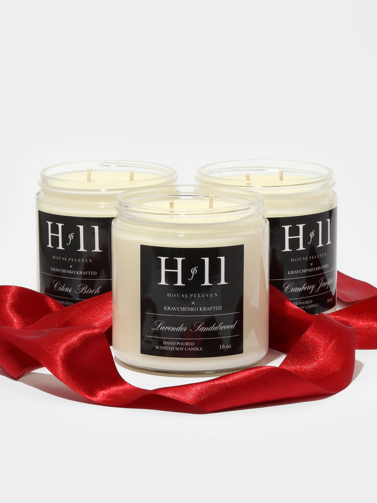 HOF11 Scented Soy Candles with red ribbon