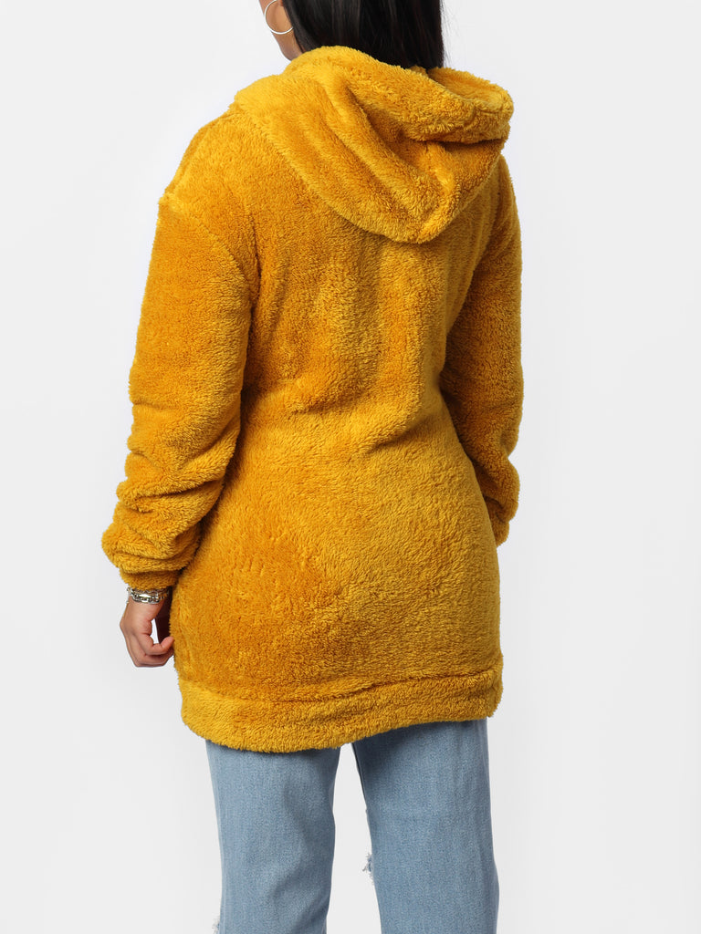 Woman wearing Golden Cozy Long Hoodie