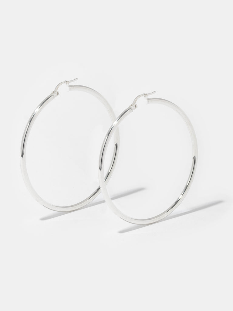 thin Silver hoops with round surface