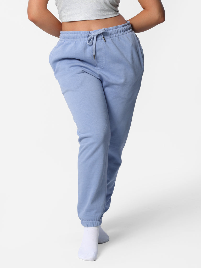 Woman wearing Baby Blue Bedazzled Joggers