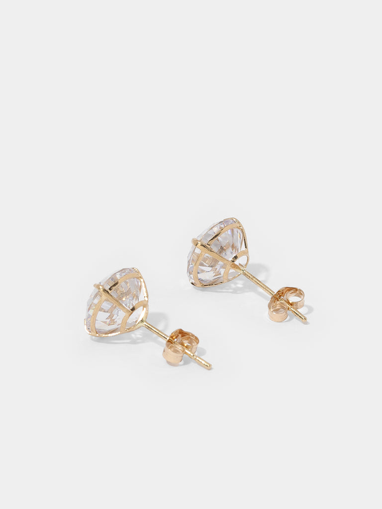 back of gold stud earrings with large, round, clear-colored gems