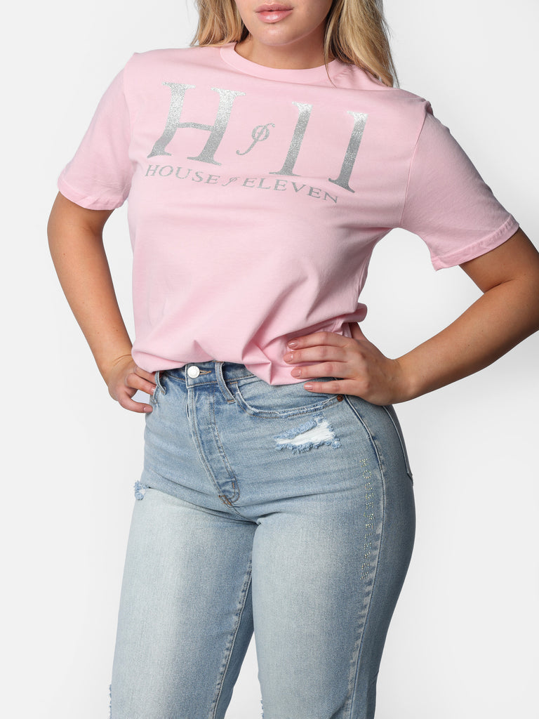 Woman wearing Pink Glitter HOF11 T-Shirt