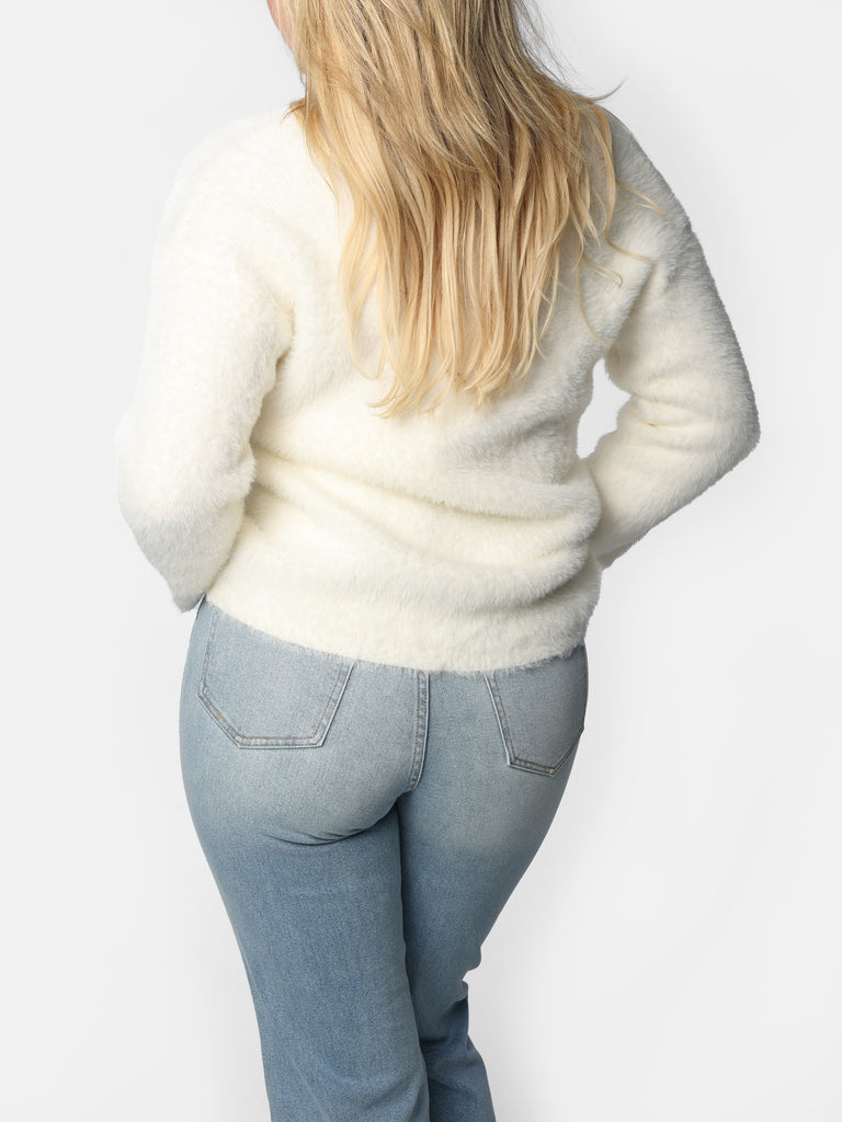 Woman wearing Faux Cashmere V-Neck Sweater