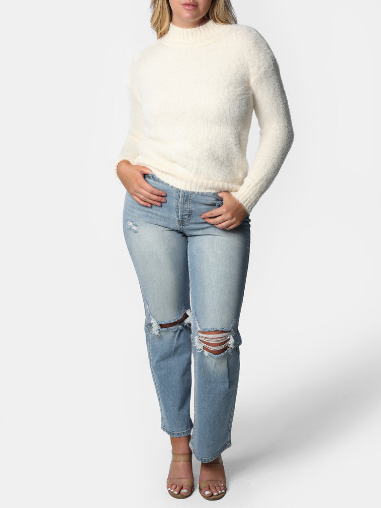 Woman wearing Faux Cashmere Turtleneck Sweater