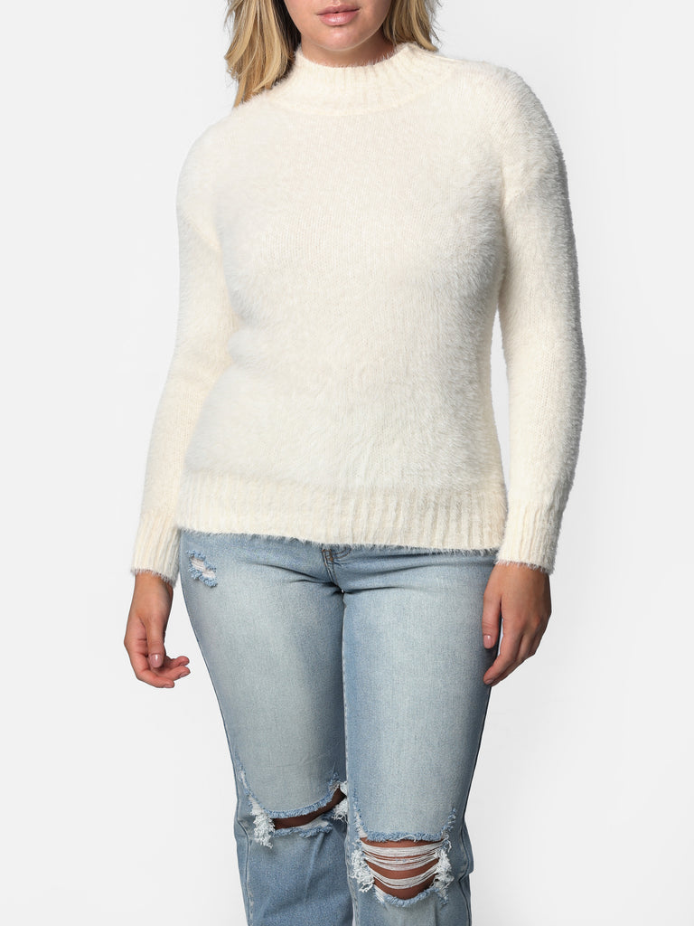 Woman wearing Faux Cashmere Turtleneck Sweater