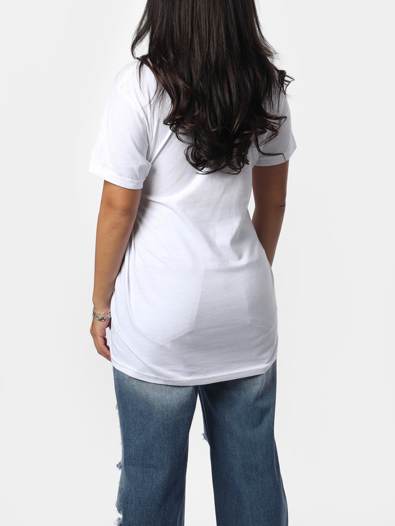 Woman wearing White XO Kiss Glam Shirt