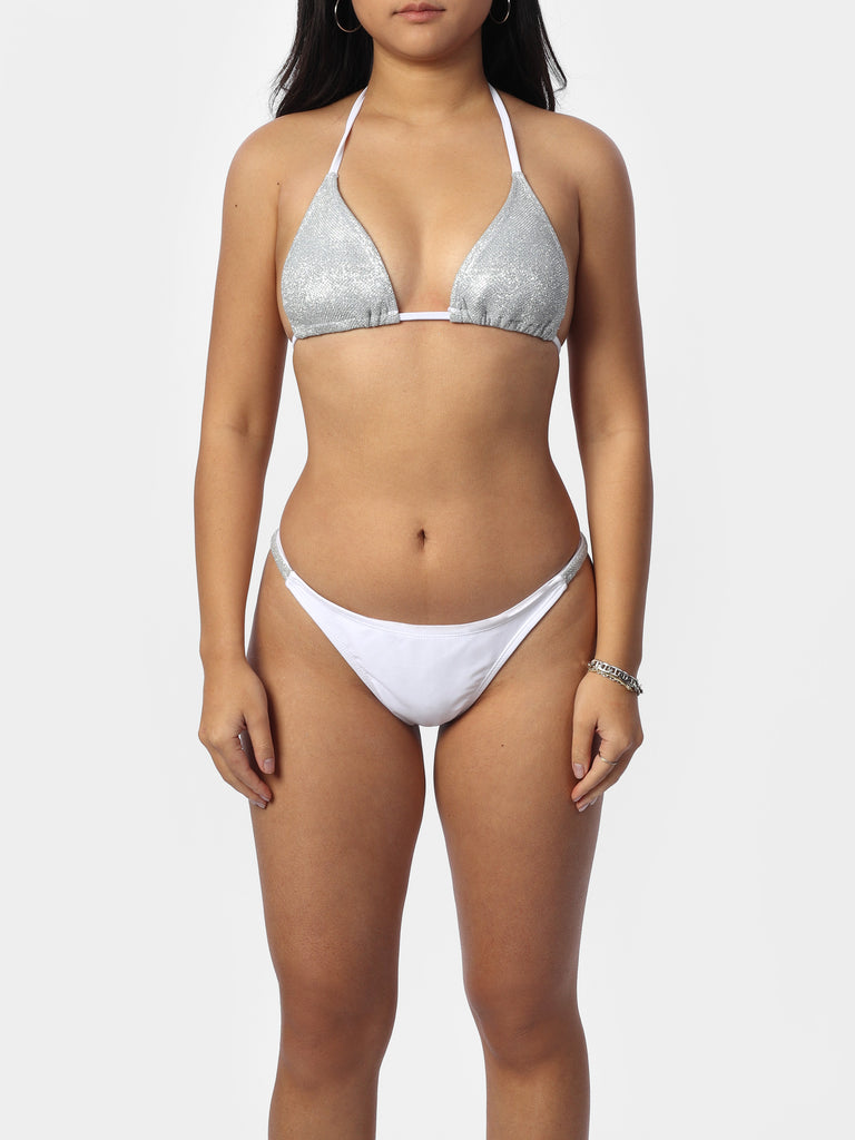 Woman wearing White Glitter Bikini