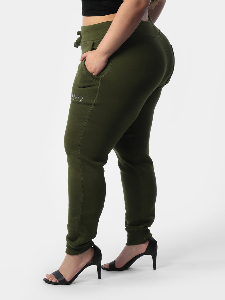 Woman wearing Green Mini HOF11 Bedazzled Joggers