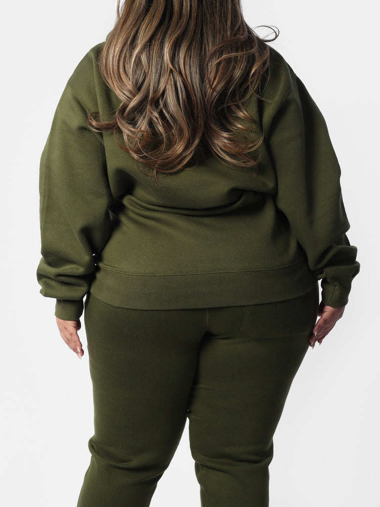 Woman wearing Green Mini HOF11 Bedazzle Hoodie