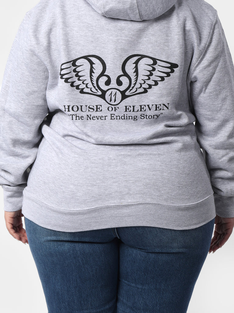 Woman wearing Gray Wings Hoodie