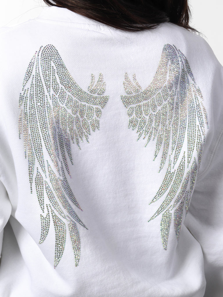 Woman wearing White Sparkle Wings Sweater