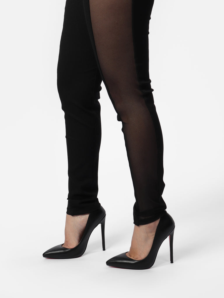 Woman wearing Black Side Mesh Leggings