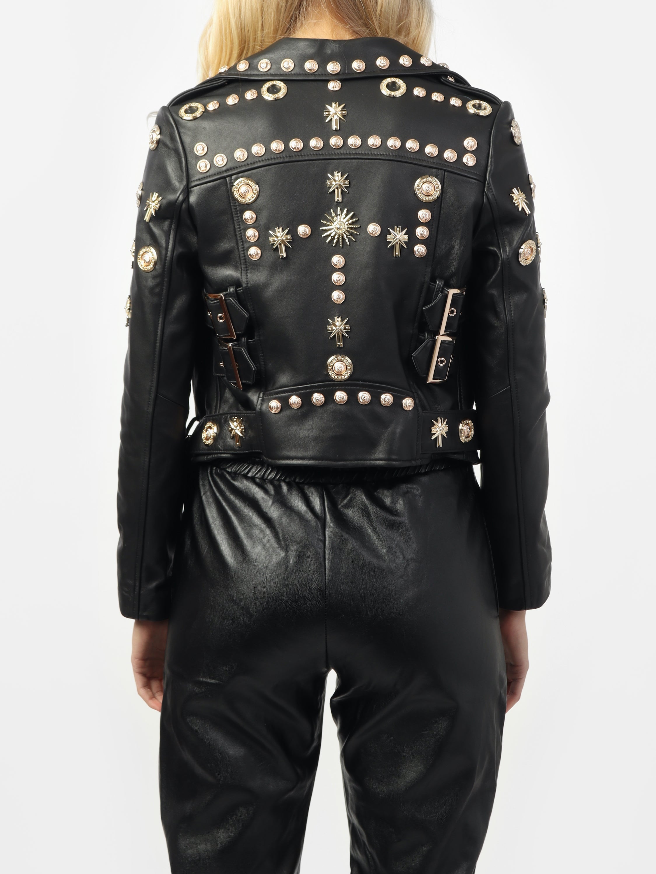 Darcey's Gold Studded Leather Jacket