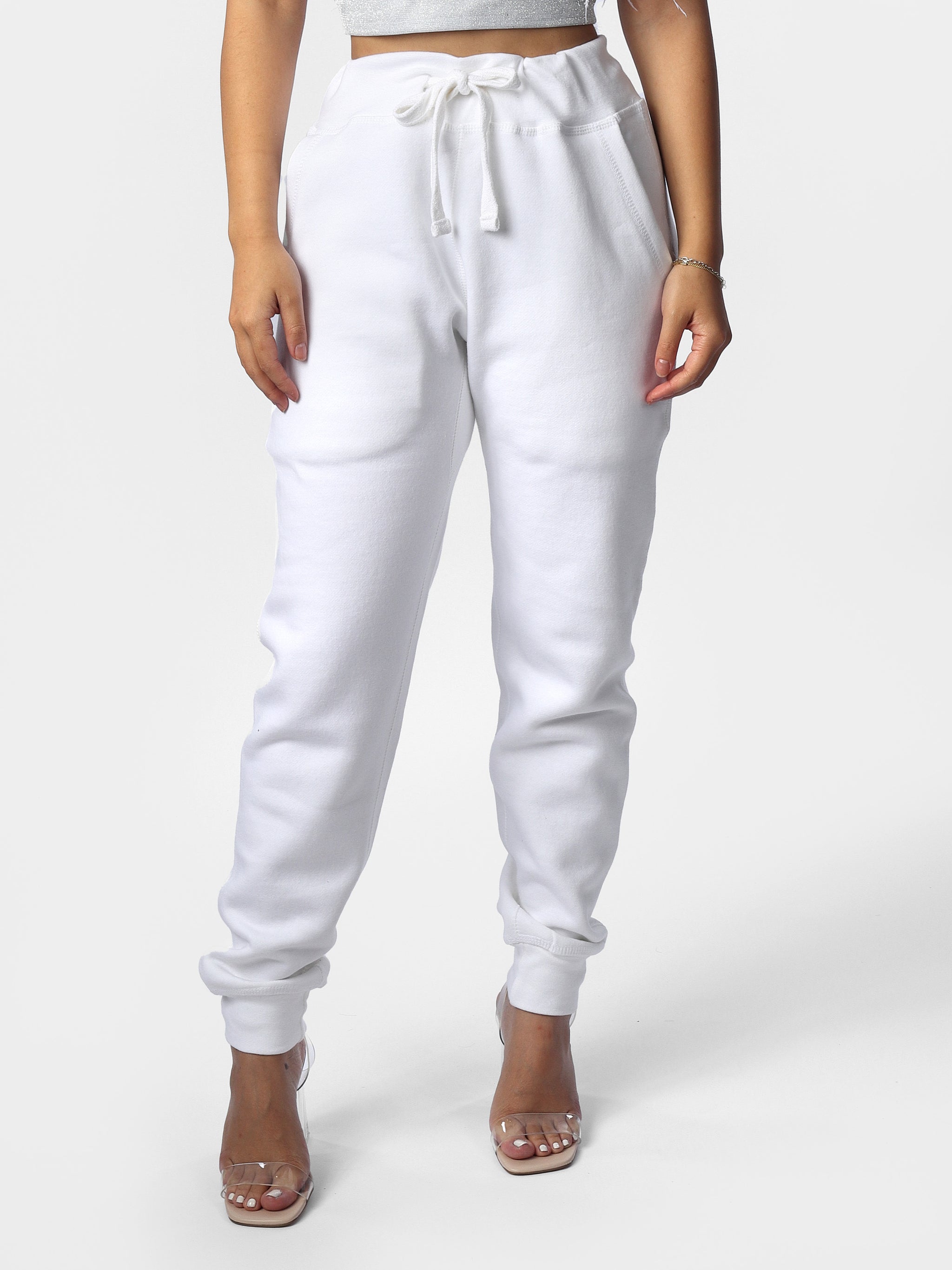 ★sale★8YARDS Ribbed Joggers | White CRZ YOGA Womens Cotton Fleece Lined High Rise Sweatpants