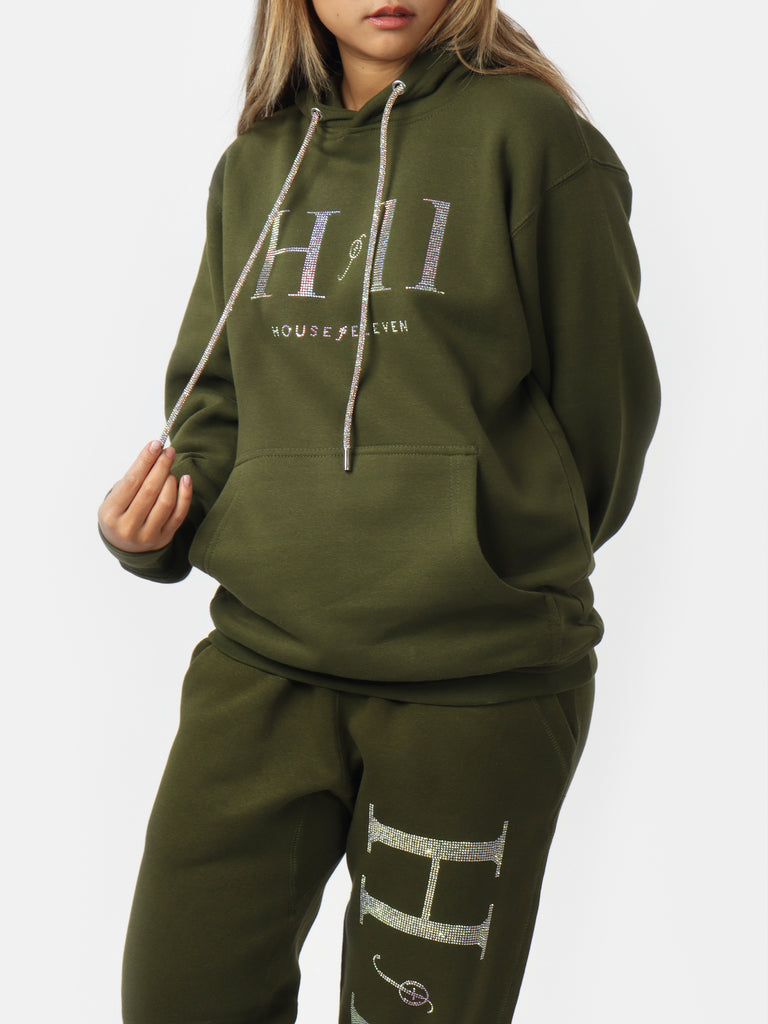 Woman wearing Green Glam Bedazzle HOF11 Hoodie