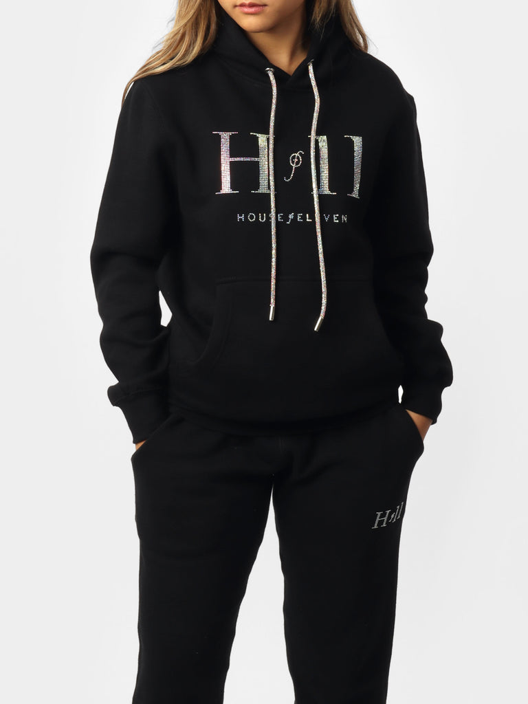Woman wearing Bedazzled HOF11 Black Hoodie