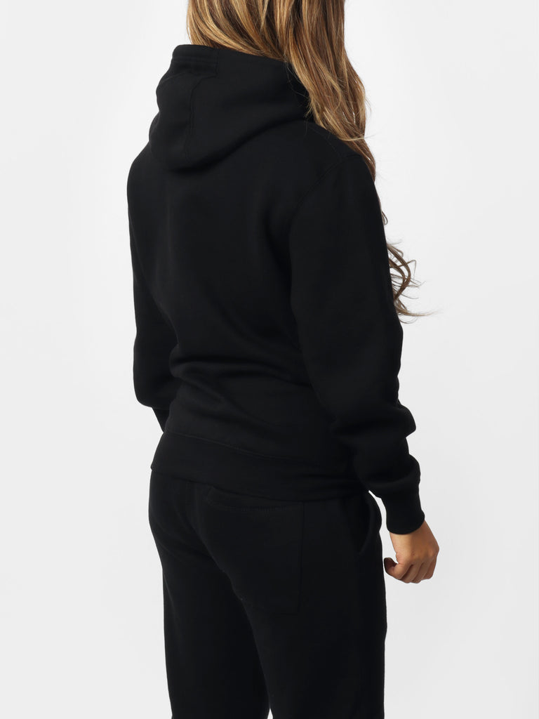 Woman wearing Bedazzled HOF11 Black Hoodie