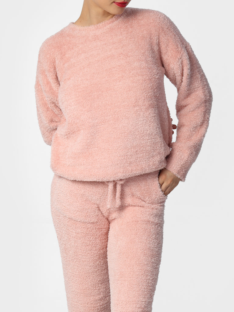 Woman wearing Pink Cozy Loungewear