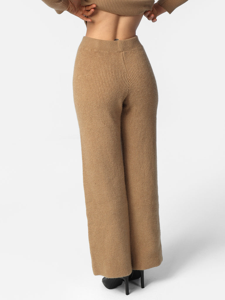 Woman wearing Caramel 3PC Knitted Loungewear Sweater Set