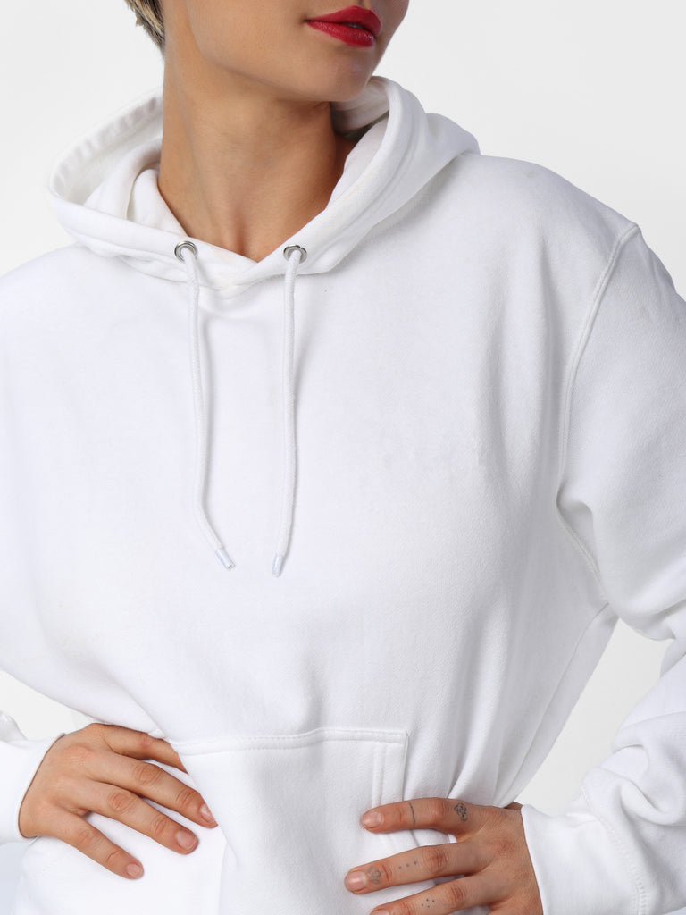 Woman wearing White Embroidered Wings Hoodie