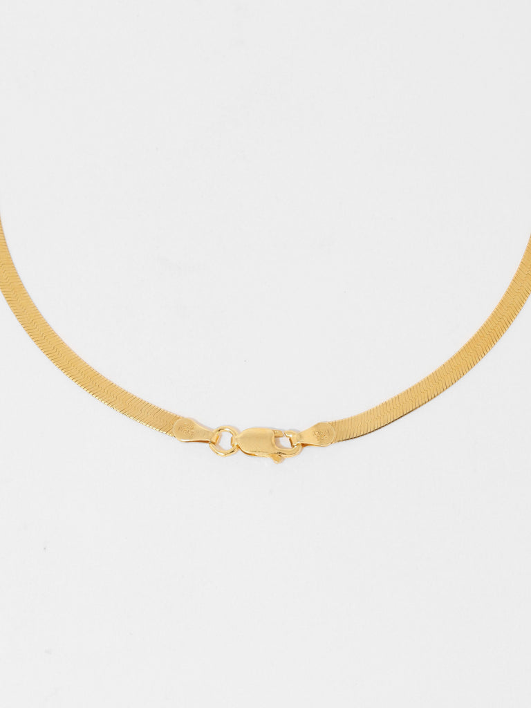 gold necklace with thick herringbone chain clasp