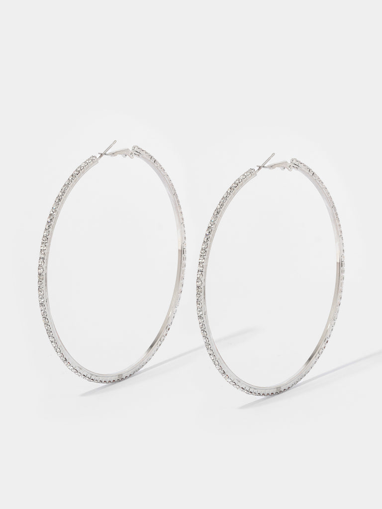 silver hoops lined with small clear crystal gems