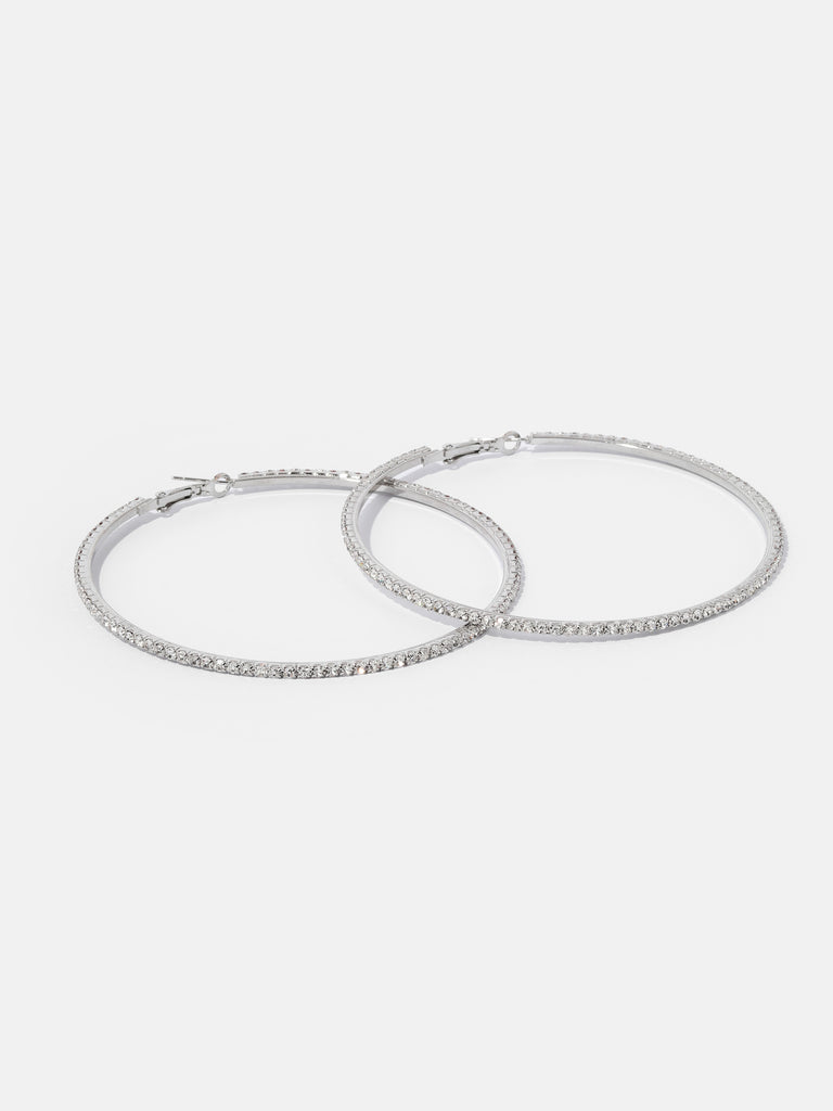 silver hoops lined with small clear crystal gems